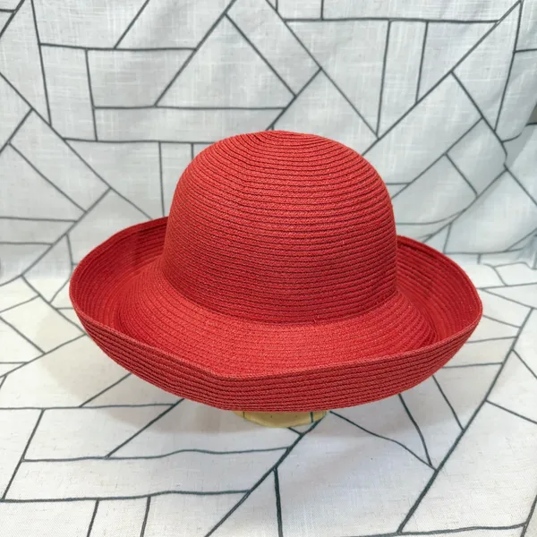 Betmar Sun Hat OS Red Paper Straw Wide Brim Packable Summer Hat‎ - Image 3
