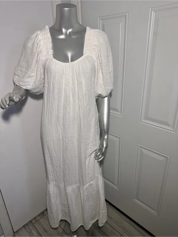 XiRENA Sofia Cotton Gauze Midi Dress White Size S Small Boho Puff Sleeve Ruffle - Image 5