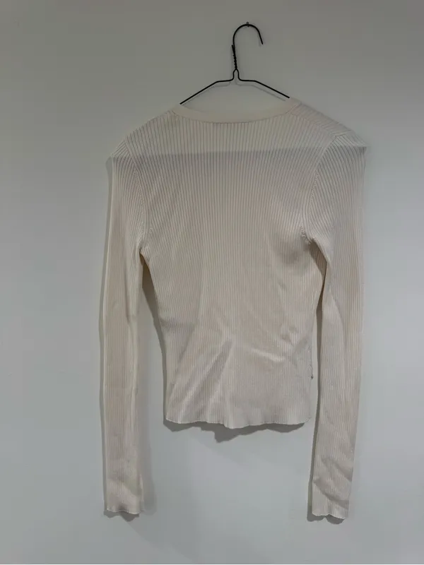 Abercrombie & Fitch Cream Ribbed V-Neck Long Sleeve Cardigan - Image 5