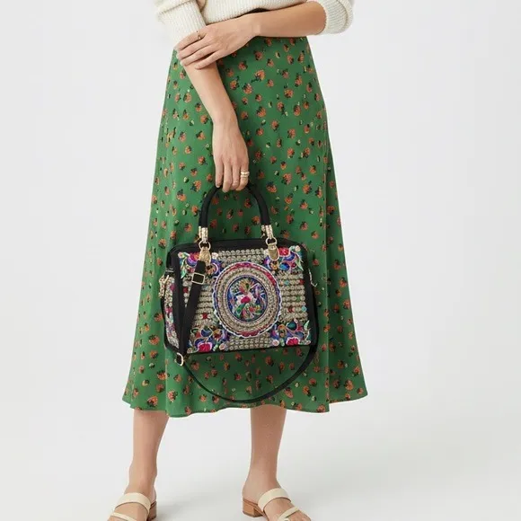 Hippie Embroidered Floral Crossbody Purse Womens Black Boho Ethnic Festival - Image 2