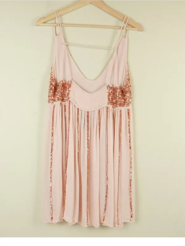 $118 Free People glitter girl slip dress in neutral rose gold, S - Image 7
