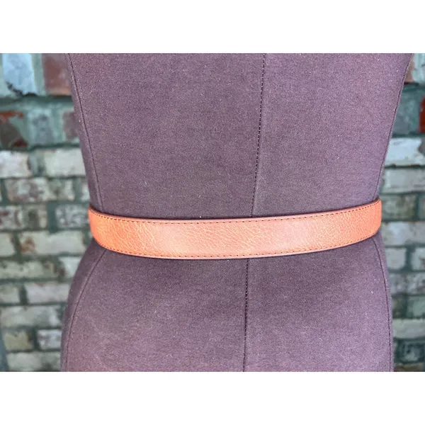 belt vegan leather tan interlocking circles buckle gold - Image 7