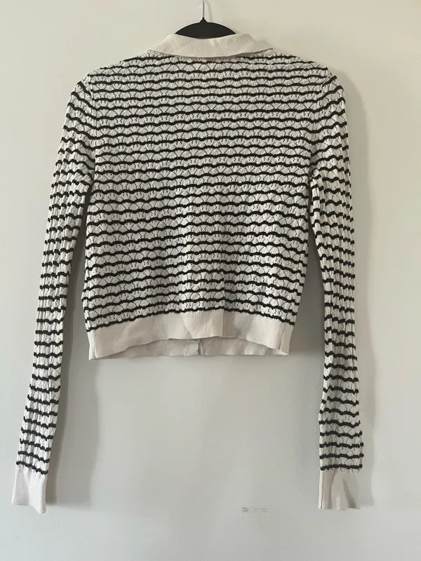 Gap Striped Cropped Button Up Cardigan Small Cream White Preppy French Girl - Image 5
