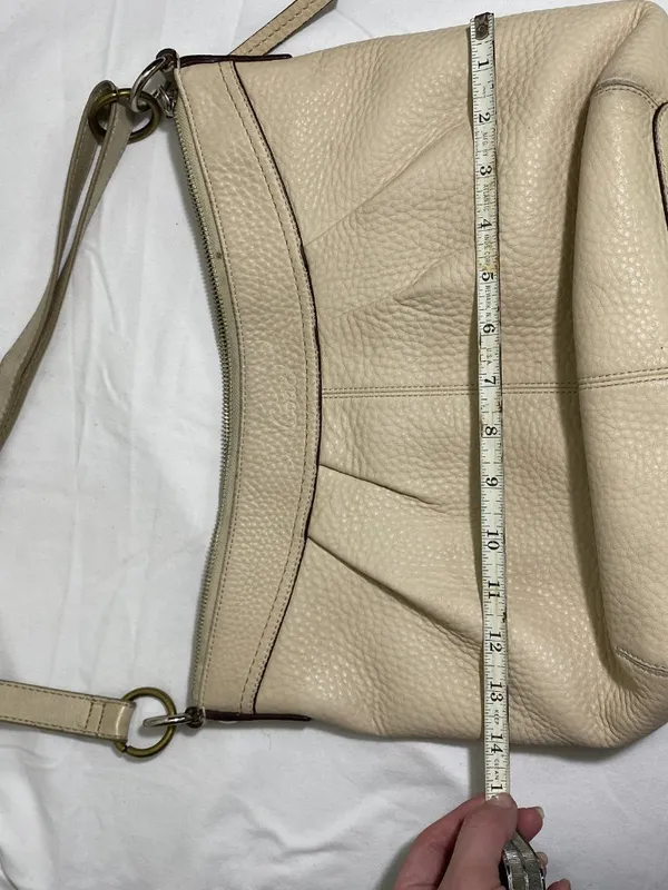 Coach Pebbled Leather Shoulder Bag Cream Ivory Pink Lined Hobo Purse F15064 - Image 2
