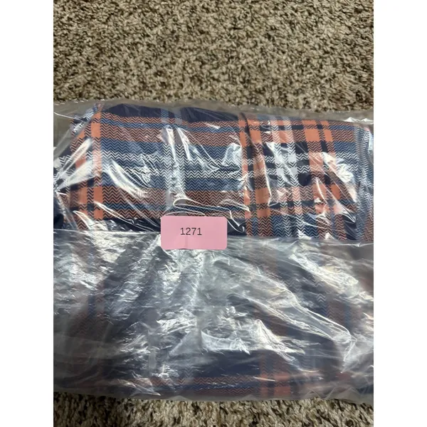 Madden Girl Womens Plaid Flare Jeans Navy Orange Bell Bottom Raw Hem Size 28 - Image 8