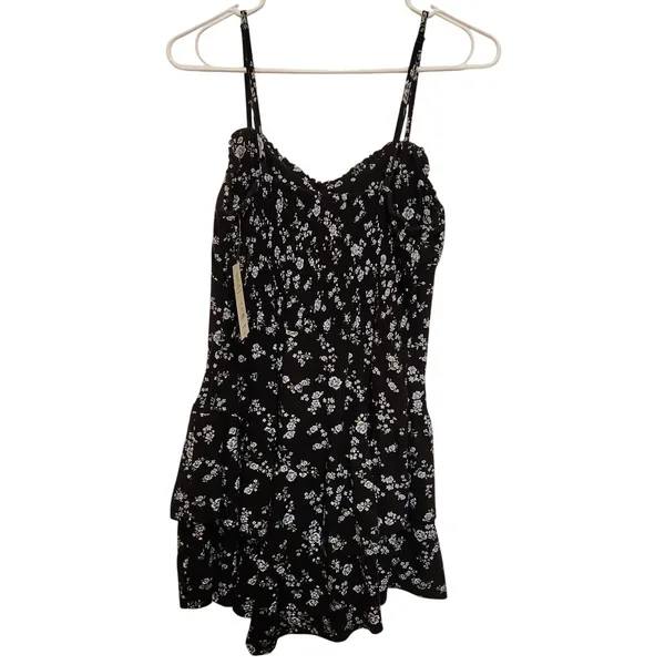 No Boundaries Black Floral Sleeveless Tiered Ruffle A-Line Mini Sundress Large - Image 2
