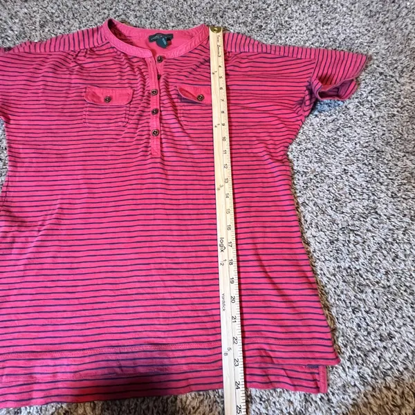 Lauren‎ Ralph Lauren Pink Navy Striped Cotton Henley Short Sleeve Top Mens M - Image 5