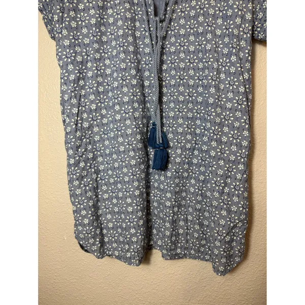 Roller Rabbit Wythe Cover-Up Tunic Dress Blue Floral Tassel XXS Cotton - Image 8