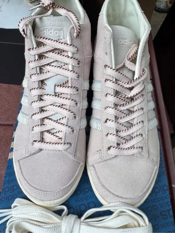 adidas Women’s Blush Pink Suede High-Top Sneakers - Image 4