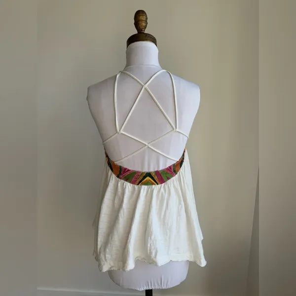 Free People Beach Date White Flowy Strappy Tank Top Multicolor Embroidery - Image 5
