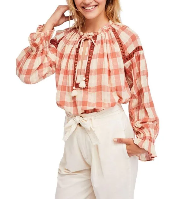 Free People Honey Grove Plaid Top Pink - Image 5