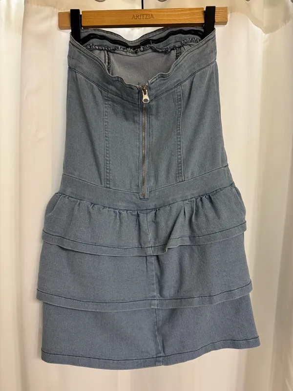 Strapless Ruffle Denim Mini Dress Blue Size XS - Image 5