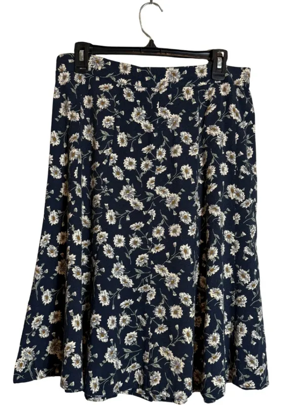 Vintage Express Floral A-Line Button Front Skirt Womens Medium Black Cottagecore - Image 4