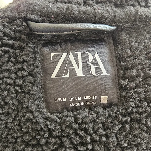 ZARA Women's Double Sided Jacket Faux Suede Shearling Moto Aviator Size Medium‎ - Image 8