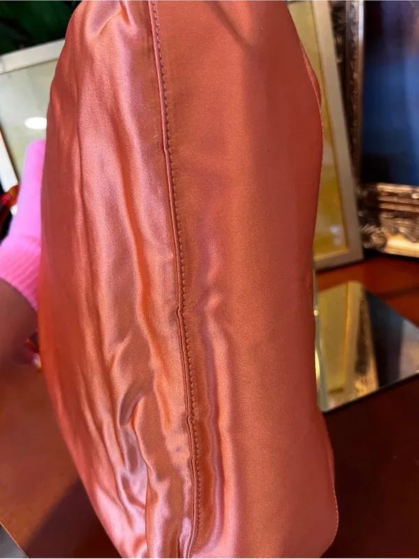 Vintage Prada Coral Orange Satin Bag Plexiglass Handle Made in Italy - Image 4