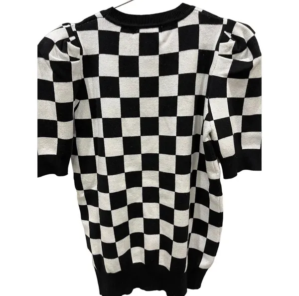 Boutique Short Puff Sleeve Checker Sweater - Image 2