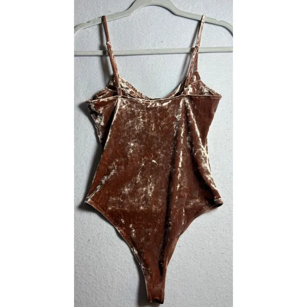 Forever 21 Brown Crushed Velvet Bustier Bodysuit Small Sweetheart Neckline Boho - Image 4