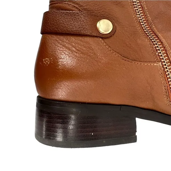 Michael Kors Tan Leather Riding Boots Knee High Zip Low Heel Size 10M Almond Toe - Image 9