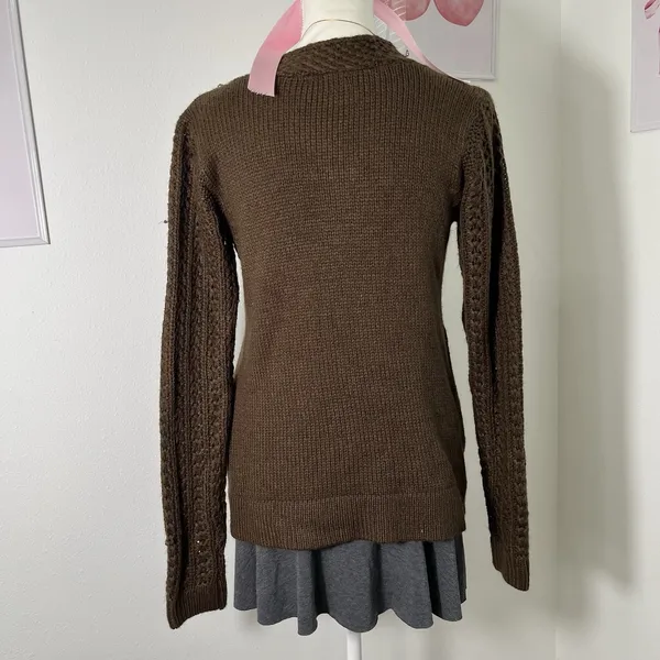 American Vintage Y2K Vintage Brown Knit Milkmaid 3 Button Cardigan Sweater Womens Medium‎ - Image 4