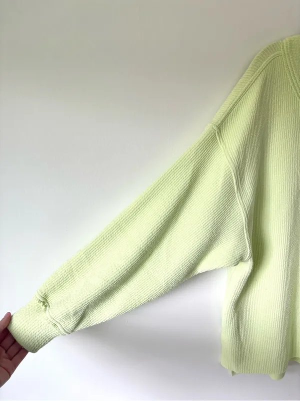 Aerie Wonder Textured V-Neck Sweatshirt Green Glow Oversized Loungewear Neon - Image 7