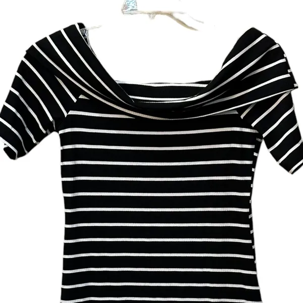 Juicy Couture Black White Ribbed Striped Sheath Dress Y2K‎ Vintage Size Medium - Image 4
