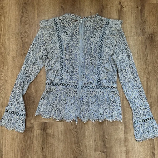 Storia Women's Blue And‎ Tan Floral Lace Prairie Top Size M - Image 7