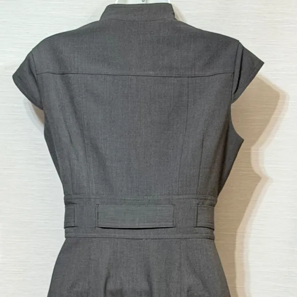 Calvin Klein Womens Charcoal Grey Button Front Belted Cap Sleeve Shirt Dress 4 - Image 6