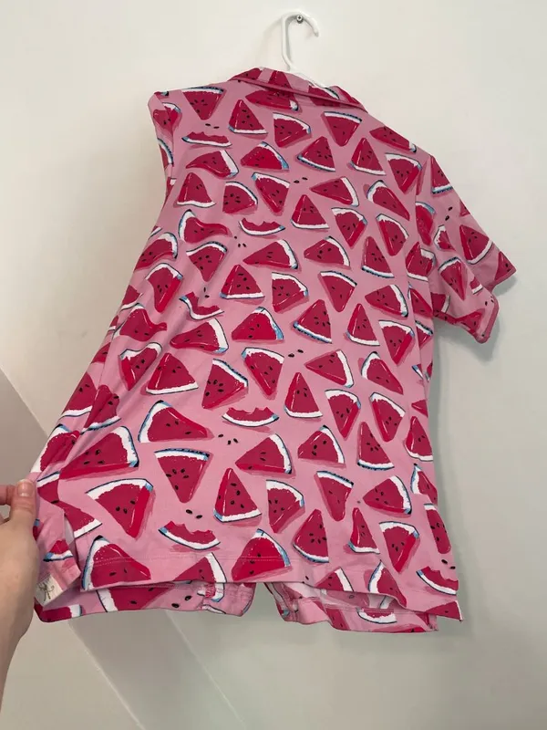 MUNKI MUNKI Pink White Blue Watermelon Fruit Print Short Sleeve Pajama SHIRT PJs - Image 11