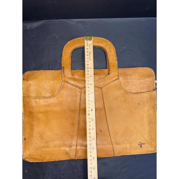 Vintage‎ Genuine Leather Tan Rustic Distressed Workwear Satchel Briefcase Bag - Image 4