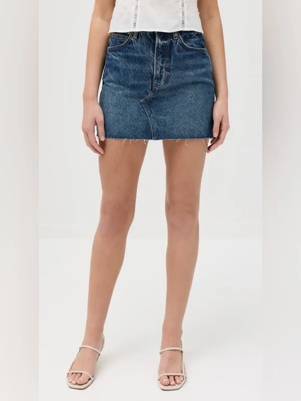 Reformation Nina Denim Mini Skirt High Rise Frayed Hem Blue Wash Womens 25 EUC - Image 4