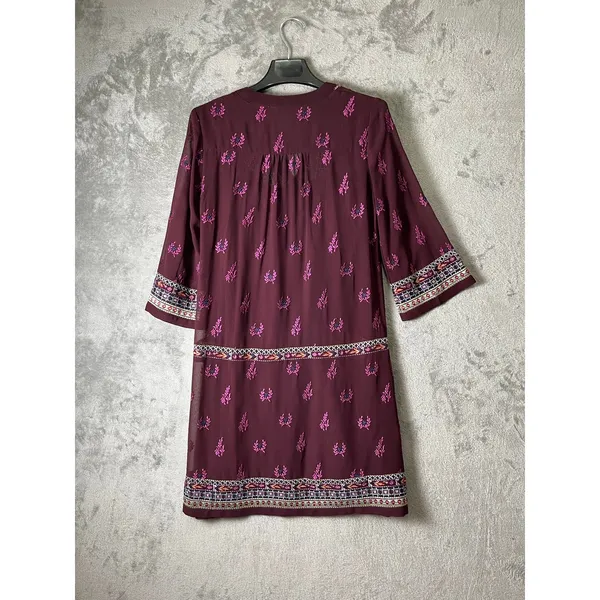 Sundance World Vision Embroidered 3/4 Sleeve Shift Tunic Dress Plum Boho XS - Image 3