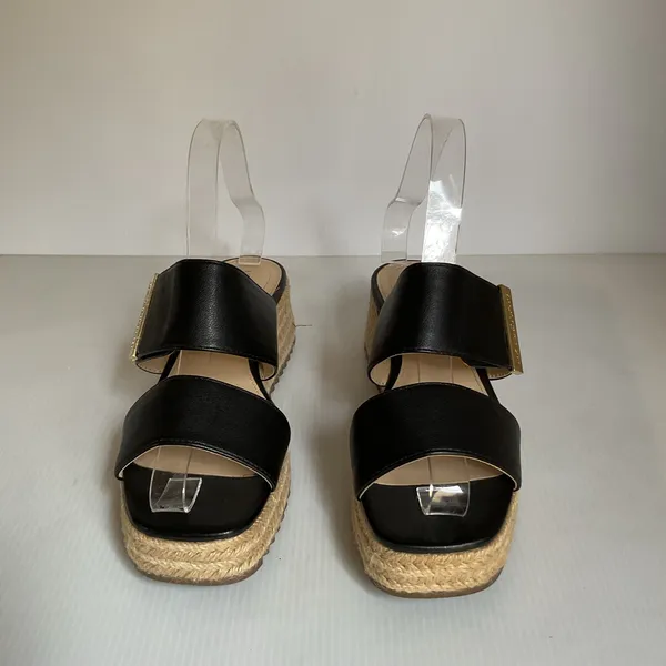 Liz Claiborne Black Espadrille Platform Sandals Size 6M Slide Wedge - Image 3