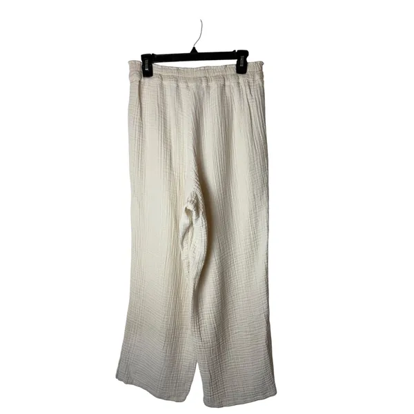 Daise Wide Leg Gauze Pants Women XL Ivory Natural UPF 50+ Organic Cotton Resort - Image 3