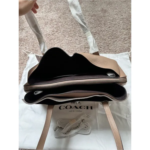 Coach Pebbled Lora Carryall Leather Shoulder Satchel in Taupe - Image 2