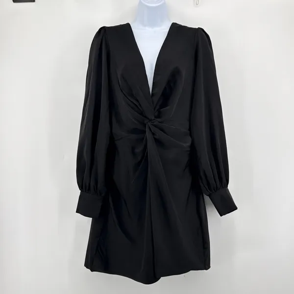 Showpo Billie Twist Front Mini Dress 8‎ Black Long Puff Sleeve Plunge Deep V NWT - Image 3