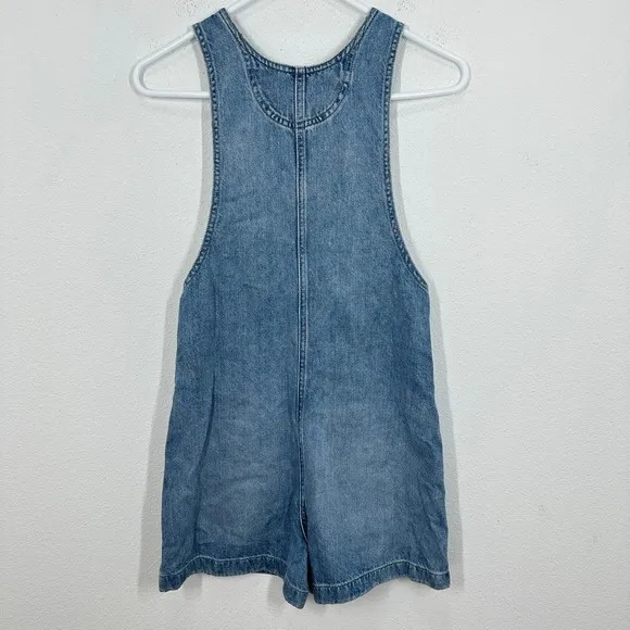 Madewell Scoopneck‎ Denim Shortalls Chambray Blue XXS Button Front Patch Pockets - Image 10