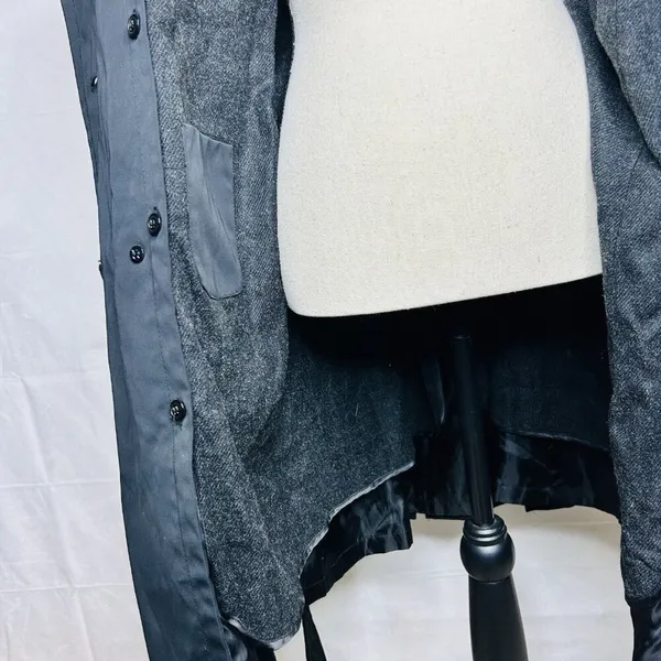 Jones New York Coat Size Large Black Faux Fur Removeable Collar Belted Trench - Image 15