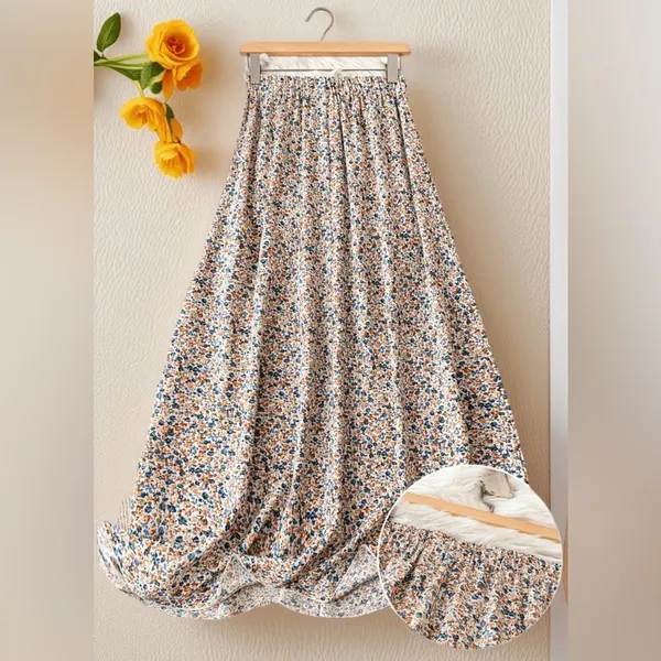Ditsy Floral Dreams Maxi Skirt Earthy Cottagecore Boho Coastal Grandmother XL - Image 3