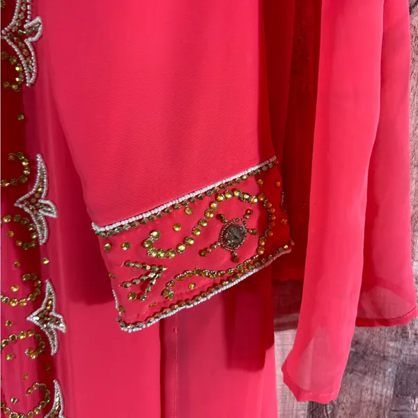 Made In India Pink‎ Beaded Maxi Dress With Scarf Size Large - Image 6