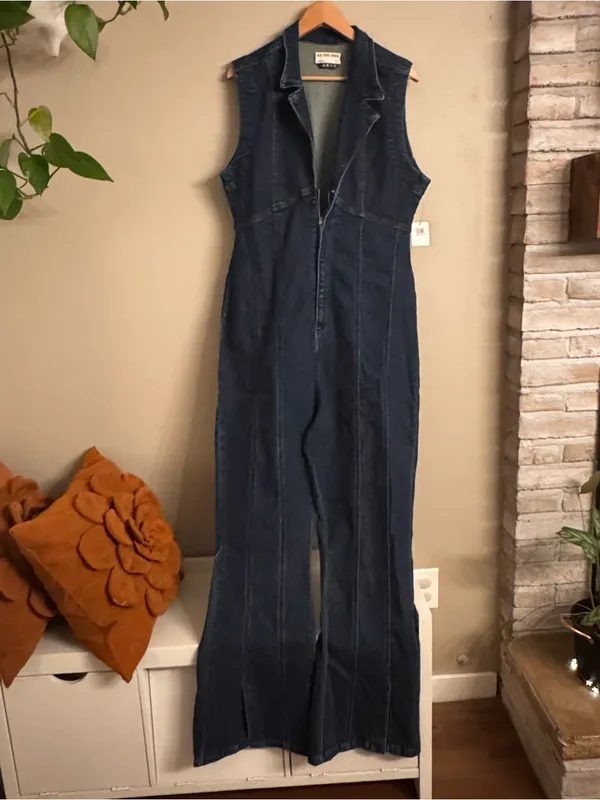We The Free FREE PEOPLE CRVY Ring The Alarm Denim Jumpsuit‎ - Image 2