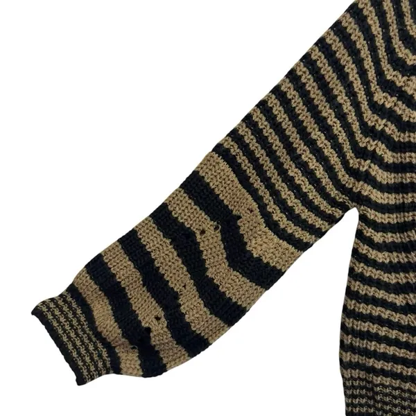 Lush Clothing Striped Cropped Cardigan Large Chunky Knit Tan Black‎ Button Boho Cozy - Image 2