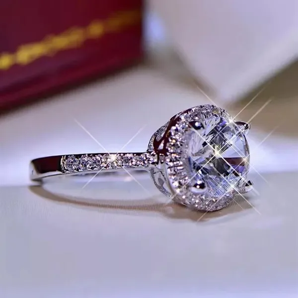 925 Halo Diamond Ring Engagement 1ct 925 All Sizes Lmk After You Pay Silver - Image 2
