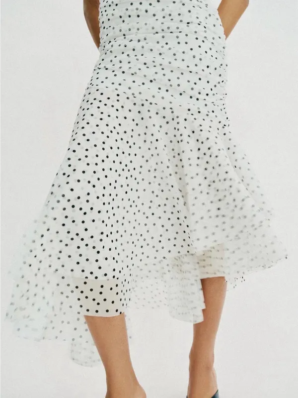ZARA Square-Neck White Polka Dot Midi Dress - Image 2