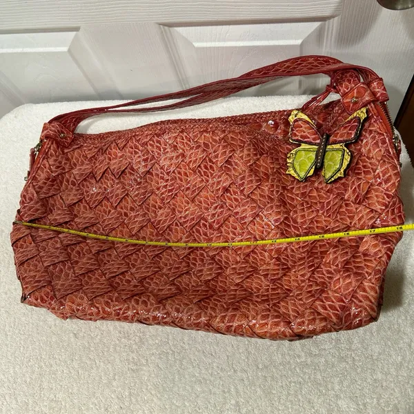 Jessica Simpson Coral Textured Hobo with Yellow Butterfly Accent - Image 4