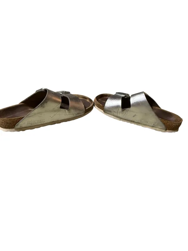 Birkenstock Arizona Silver Metallic Leather Double Strap Sandals Women 37 - Image 6