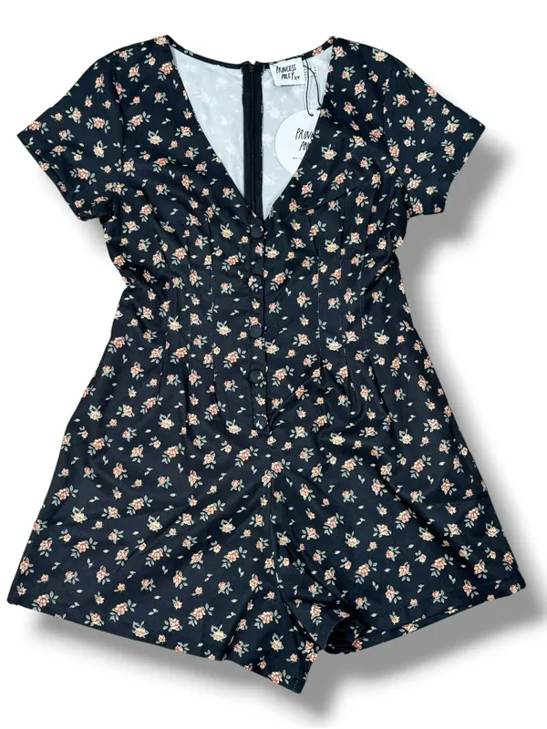 Princess Polly Floral Button Front V Neck Romper Black Size 4 Cottage Playsuit - Image 13