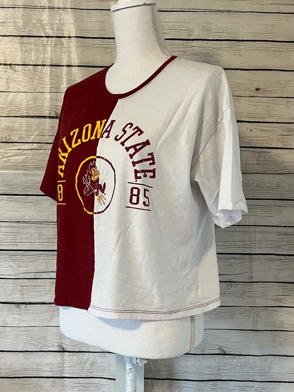 NCAA Arizona State Sun Devils Women's Split Color Block Cropped T-Shirt Size S - Image 6