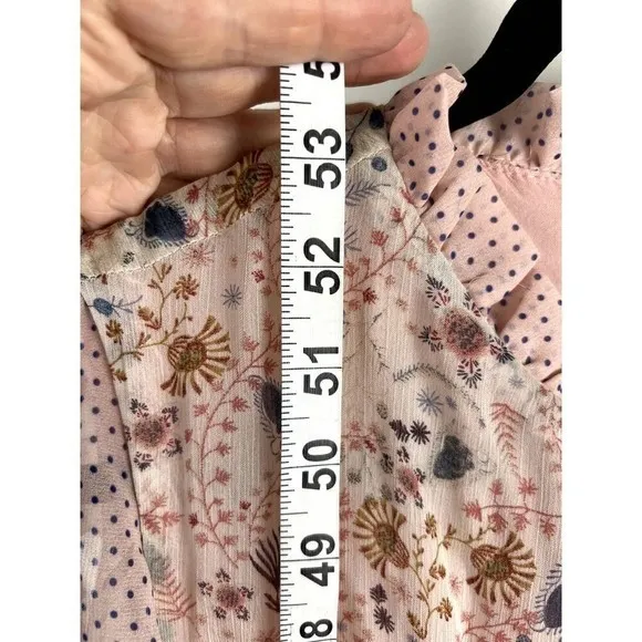 Ellison Pink Floral Polka Dot Mixed Print Ruffle Tiered Midi Dress Size L - Image 8