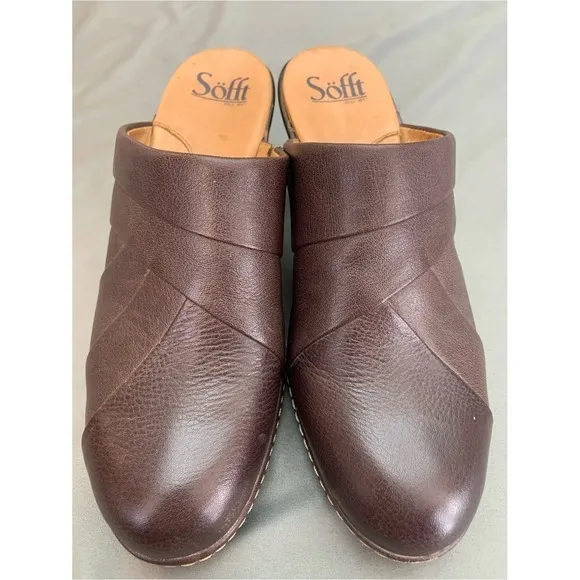 Womens Sofft Balance‎ Brown Leather Slip-On Clogs with Tan Interior - Image 2