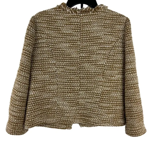 CAbi Tan Metallic Phoebe Tweed Boucle Frayed Edge Blazer Jacket Size Medium - Image 2